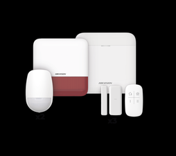 (AX PRO) KIT de Alarma AXP RO / Incluye: 1 Hub con bateria de respaldo / 2 Sensores PIR / 3 Contactos Magnéticos mini / 1 Control Remoto / 1 Sirena Inalambrica Exterior color rojo / WiFi / Compatible con Hik-Connect P2P