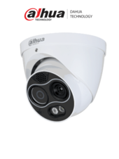 Camara IP Dual Termica/ Lente Termico de 2mm (256×192) / Lente Visible de 2mm y 4 Megapixeles/ Eureka/ IA con Detección de Calor, Fumadores, Vehiculos y Personas/ IR de 30 Mts/ IP67/ Alarma de Audio/ MicroSD/ E&S de Alarma/
