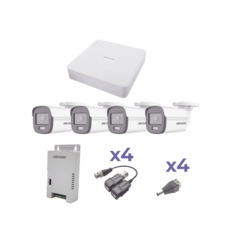 KIT COLORVU TURBOHD 1080p Lite / DVR 4 Canales / 4 Cámaras Bala (exterior 2.8 mm) / Transceptores / Conectores / Fuente de Poder Profesional