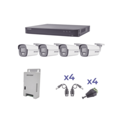 KIT COLORVU TURBOHD 1080p / DVR 4 Canales / 4 Cámaras Bala (exterior) lente 2.8mm / Fuente de poder profesional / Transceptores de video y Accesorios de corriente