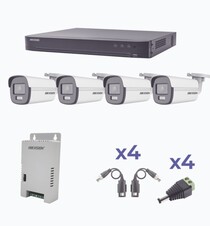 KIT COLORVU TURBOHD 1080p / DVR 4 Canales / 4 Cámaras Bala (exterior) lente 2.8mm / Fuente de poder profesional / Transceptores de video y Accesorios de corriente
