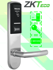 Cerradura Derecha para Hotel con Tecnología Mifare 13.56 MHz, Compatible con Puertas de 40 a 55 mm de Grosor, 2 Pestillos de Seguridad, Fabricada en Acero Inoxidable, Capacidad de Registro de 224 Eventos