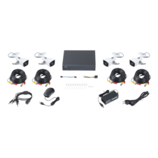 KIT TurboHD 1080p / DVR 4 canales / 4 Cámaras Bala de Metal / H.265+ / 1 Fuente de Poder Profesional / Accesorios de Instalación