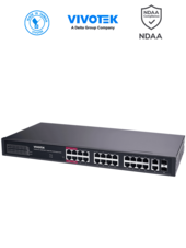 Switch PoE 24 puertos Administrable Lite, 20 puertos GE 30W PoE, 4 puertos GE 90W PoE, 2 puertos GE UTP, 2 puertos GE SFP, lite managed PoE, 56 Gbps, 380W totales, PoE Extendido 250 Mts, NDAA