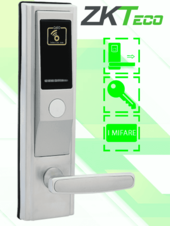 Cerradura Derecha para Hotel con Tecnología Mifare 13.56 MHz, Compatible con Puertas de 35 a 55 mm de Grosor, Estándar Americano, con 5 Pestillos de Seguridad