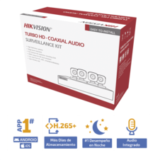 MICRÓFONO INTEGRADO) KIT TURBOHD 5 Megapixel / DVR 4 Canales / 4 Cámaras Bala con Micrófono Integrado (exterior 2.8 mm) / Fuente de Poder / Accesorios de Instalación