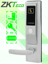 Cerradura Izquierda para Hotel con Tecnología Mifare 13.56 MHz, Compatible con Puertas de 35 a 55 mm de Grosor, Estándar Americano, con 5 Pestillos de Seguridad