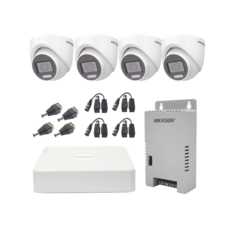 KIT TurboHD 1080p / DVR 4 Canales con audio por coaxitron / 4 Cámaras con Micrófono y 106° Visión/ luz blanca + IR visión nocturna / Transceptores / Conectores / Fuente de Poder Profesional