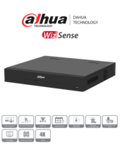 DVR de 16 canales, resolución 4K, WizSense, H.265+, IA avanzada, 4 bahías para discos duros, soporte para 16 canales IP adicionales (32 en total), 2 canales de reconocimiento facial, SMD Plus, y funciones IoT y POS.