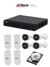 Kit IP de 4 canales con NVR con 4 puertos PoE, 1TB de almacenamiento, y 4 cámaras bullet de 2MP con clasificación IP67. Incluye caja de conexiones PFA12A de policarbonato resistente, ideal para exteriores. #KitDahua
