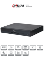 DVR 16 Canales 4K con IA, WizSense, H.265+, 16 Canales HDCVI+IP (32 Ch máx.), Reconocimiento Facial, SMD Plus, Protección Perimetral, 16&3 E&S Alarma, 1 Puerto SATA.